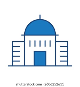 Buildings Blue Line Editable Stroke Icon. Real Estate, House, Home, Apartment, Condominium, Hotel, Mall, City, Cityscape, Town, Downtown, Museum, Architecture Buildings Icons Vector Illustration