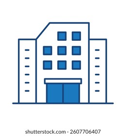 Buildings Blue Line Editable Stroke Icon. Real Estate, House, Home, Apartment, Condominium, Hotel, Mall, City, Cityscape, Town, Downtown, Museum, Architecture Buildings Icons Vector Illustration