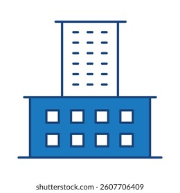 Buildings Blue Line Editable Stroke Icon. Real Estate, House, Home, Apartment, Condominium, Hotel, Mall, City, Cityscape, Town, Downtown, Museum, Architecture Buildings Icons Vector Illustration