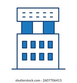 Buildings Blue Line Editable Stroke Icon. Real Estate, House, Home, Apartment, Condominium, Hotel, Mall, City, Cityscape, Town, Downtown, Museum, Architecture Buildings Icons Vector Illustration