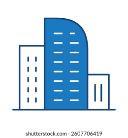 Buildings Blue Line Editable Stroke Icon. Real Estate, House, Home, Apartment, Condominium, Hotel, Mall, City, Cityscape, Town, Downtown, Museum, Architecture Buildings Icons Vector Illustration
