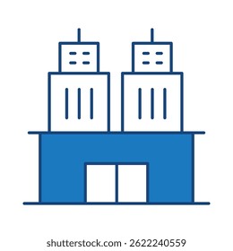 Buildings Blue Line Editable Stroke Icon. Real Estate, House, Home, Apartment, Condominium, Hotel, Mall, City, Cityscape, Town, Downtown, Museum, Architecture Buildings Icons Vector Illustration