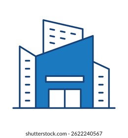 Buildings Blue Line Editable Stroke Icon. Real Estate, House, Home, Apartment, Condominium, Hotel, Mall, City, Cityscape, Town, Downtown, Museum, Architecture Buildings Icons Vector Illustration