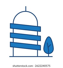 Buildings Blue Line Editable Stroke Icon. Real Estate, House, Home, Apartment, Condominium, Hotel, Mall, City, Cityscape, Town, Downtown, Museum, Architecture Buildings Icons Vector Illustration