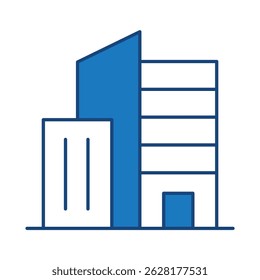 Buildings Blue Line Editable Stroke Icon. Real Estate, City, Cityscape, House, Home, Apartment, Condominium, Hotel, Mall, Town, Architecture Buildings Icons Vector Illustration