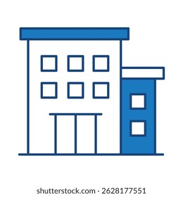 Buildings Blue Line Editable Stroke Icon. Real Estate, City, Cityscape, House, Home, Apartment, Condominium, Hotel, Mall, Town, Architecture Buildings Icons Vector Illustration