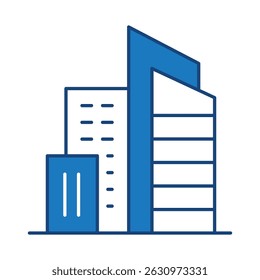Buildings Blue Line Editable Stroke Icon. Real Estate, City, Cityscape, House, Home, Apartment, Condominium, Hotel, Mall, Town, Architecture Buildings Icons Vector Illustration