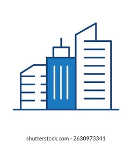 Buildings Blue Line Editable Stroke Icon. Real Estate, City, Cityscape, House, Home, Apartment, Condominium, Hotel, Mall, Town, Architecture Buildings Icons Vector Illustration