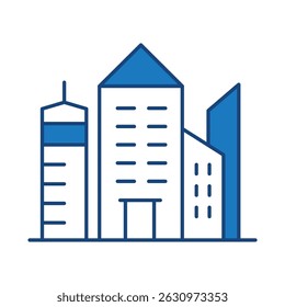 Edifícios Linha Azul Editável Traço Ícone. Imobiliário, Cidade, Paisagem urbana, Casa, Apartamento, Condomínio, Hotel, Centro Comercial, Cidade, Arquitetura Edifícios Ícones Ilustração Vetorial