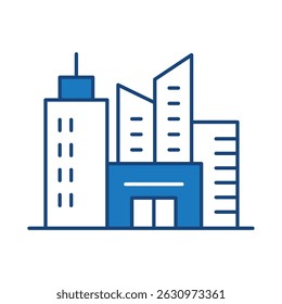 Edificios Línea azul Icono de trazo editable. Bienes raíces, ciudad, paisaje urbano, casa, hogar, departamento, condominio, hotel, centro comercial, ciudad, edificios arquitectónicos Iconos Ilustración vectorial