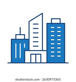 Edificios Línea azul Icono de trazo editable. Bienes raíces, ciudad, paisaje urbano, casa, hogar, departamento, condominio, hotel, centro comercial, ciudad, edificios arquitectónicos Iconos Ilustración vectorial