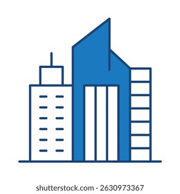 Buildings Blue Line Editable Stroke Icon. Real Estate, City, Cityscape, House, Home, Apartment, Condominium, Hotel, Mall, Town, Architecture Buildings Icons Vector Illustration