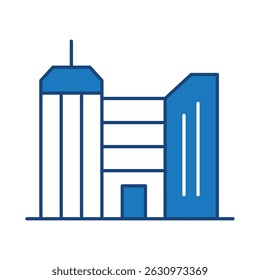 Buildings Blue Line Editable Stroke Icon. Real Estate, City, Cityscape, House, Home, Apartment, Condominium, Hotel, Mall, Town, Architecture Buildings Icons Vector Illustration