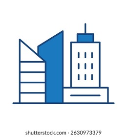 Buildings Blue Line Editable Stroke Icon. Real Estate, City, Cityscape, House, Home, Apartment, Condominium, Hotel, Mall, Town, Architecture Buildings Icons Vector Illustration