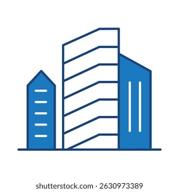 Buildings Blue Line Editable Stroke Icon. Real Estate, City, Cityscape, House, Home, Apartment, Condominium, Hotel, Mall, Town, Architecture Buildings Icons Vector Illustration