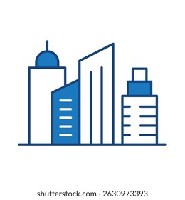 Buildings Blue Line Editable Stroke Icon. Real Estate, City, Cityscape, House, Home, Apartment, Condominium, Hotel, Mall, Town, Architecture Buildings Icons Vector Illustration