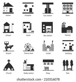 Buildings city icon set
