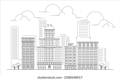 Buildings city landscape with cloud line style design