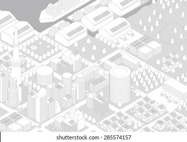 Buildings and City Landscape (warehouse and logistics), line drawing illustration