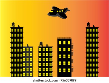Buildings. City at night.