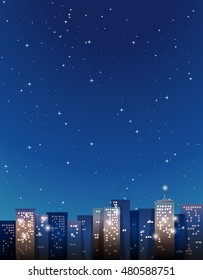 Buildings in the city at night illustration