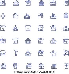 buildings of city outline flat icon collection set