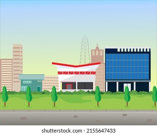Buildings in the city, with city parks. city ​​vectors. flat vector