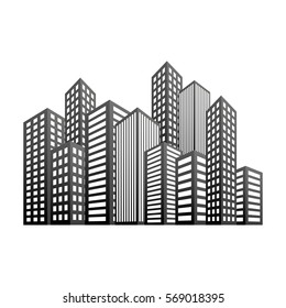 Buildings and city scene line sticker, vector illustration