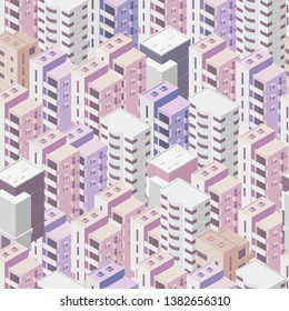 Buildings city seamless pattern. Roofs colorful background. Isometric top view. Vector illustration stock.