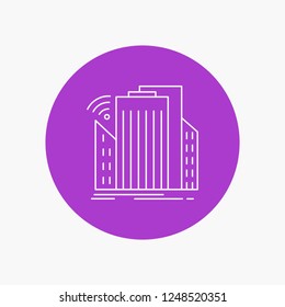 Buildings, city, sensor, smart, urban White Line Icon in Circle background. vector icon illustration