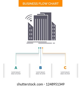 Buildings, city, sensor, smart, urban Business Flow Chart Design with 3 Steps. Glyph Icon For Presentation Background Template Place for text.