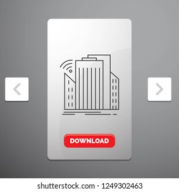 Buildings, city, sensor, smart, urban Line Icon in Carousal Pagination Slider Design & Red Download Button