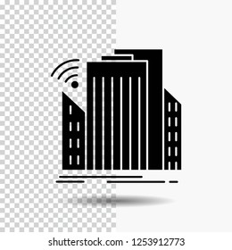 Buildings, city, sensor, smart, urban Glyph Icon on Transparent Background. Black Icon