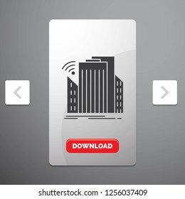 Buildings, city, sensor, smart, urban Glyph Icon in Carousal Pagination Slider Design and Red Download Button