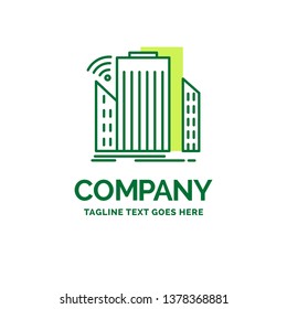 Buildings, city, sensor, smart, urban Flat Business Logo template. Creative Green Brand Name Design.