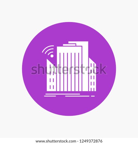 Buildings, city, sensor, smart, urban White Glyph Icon in Circle. Vector Button illustration