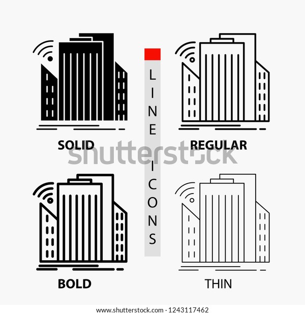 Buildings, city, sensor,\
smart, urban Icon in Thin, Regular, Bold Line and Glyph Style.\
Vector illustration