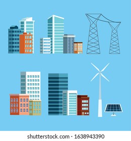buildings and city set icons vector illustration design
