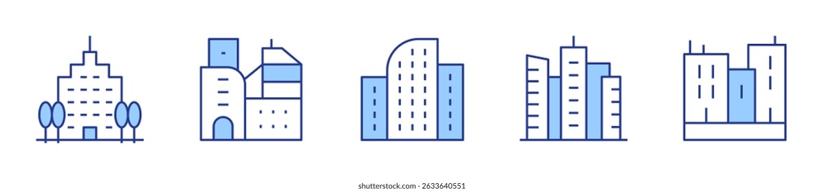 buildings, city, skyscraper, office. Urban Icon vector illustration. Line Duotone style. Editable stroke.