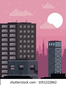 Buildings cityscape at night