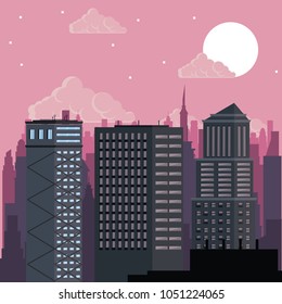 Buildings cityscape at night