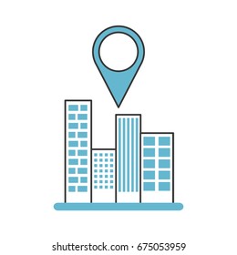 buildings cityscape scene with pin location