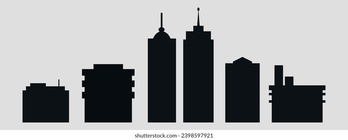 Buildings, cityscape. Silhouettes. Set of icons of houses. Vector on the background.