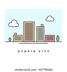 Buildings and Clouds - City Illustration (Vector Line Art)