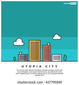 Buildings and Clouds - City Illustration (Vector Line Art)