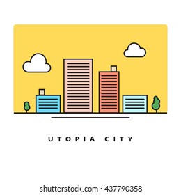 Buildings and Clouds - City Illustration (Vector Line Art)