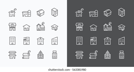 Buildings Collection icons set. flat line design vector for Web and Mobile.
