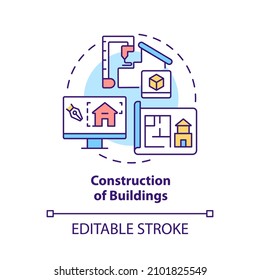 Buildings construction concept icon. Potential failures prediction abstract idea thin line illustration. Isolated outline drawing. Editable stroke. Roboto-Medium, Myriad Pro-Bold fonts used