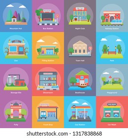 Buildings And Construction Flat Icons 