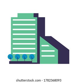 construcciones de edificios con árboles de la ciudad de la escena de la ilustración de vector diseño